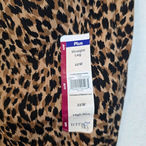 Terra & Sky Womens Plus Size 22W Core Straight Leg Leopard Print Jeans - Picture 2 of 9